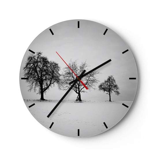 Zegar ścienny - O czym śnią? - 30x30cm - Krajobraz Drzewa Zima - Okrągły zegar na szkle - Nowoczeny Stylowy Zegar do salonu do kuchni - Cichy i Modny zegar ARTTOR