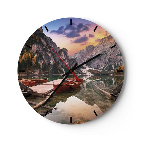 Zegar ścienny - Obietnica dnia - 40x40cm - Krajobraz Góry Jezioro - Okrągły zegar ścienny - Nowoczeny Stylowy Zegar do salonu do kuchni - Cichy i Modny zegar ARTTOR