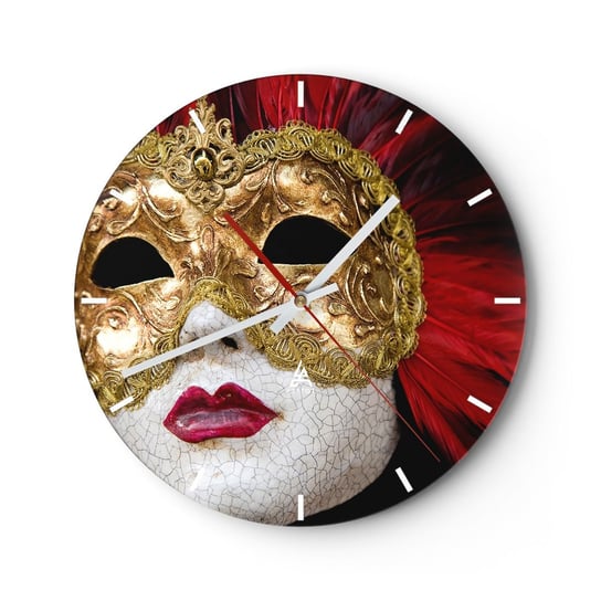 Zegar ścienny - Obietnica karnawałowej przygody - 30x30cm - Maska Wenecka Sztuka Wenecja - Okrągły zegar na szkle - Nowoczeny Stylowy Zegar do salonu do kuchni - Cichy i Modny zegar ARTTOR