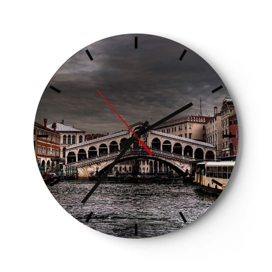 Zegar ścienny - Obietnica weneckiego wieczoru - 30x30cm - Miasto Wenecja Most - Okrągły zegar na szkle - Nowoczeny Stylowy Zegar do salonu do kuchni - Cichy i Modny zegar ARTTOR