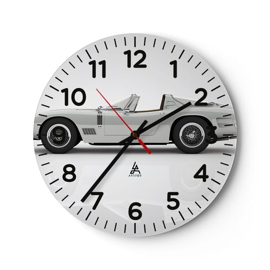 Zegar ścienny - Obietnica zabawy - 30x30cm - Samochód Sportowy Kabriolet Motoryzacja - Okrągły zegar ścienny - Nowoczeny Stylowy Zegar do salonu do kuchni - Cichy i Modny zegar ARTTOR