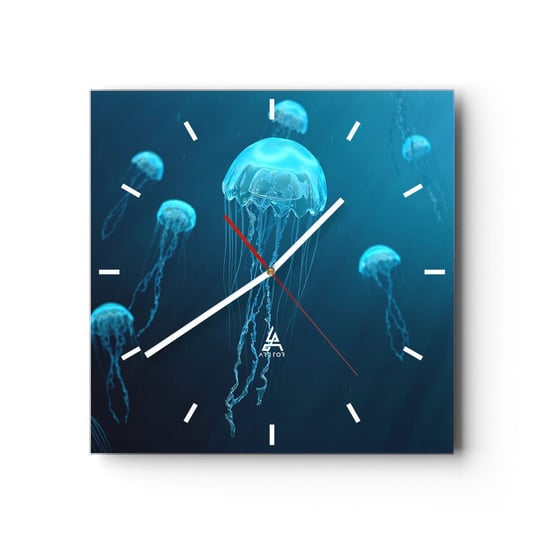 Zegar ścienny - Oceaniczny taniec - 40x40cm - Meduza Ocean Woda - Kwadratowy zegar ścienny - Nowoczeny Stylowy Zegar do salonu do kuchni - Cichy i Modny zegar ARTTOR