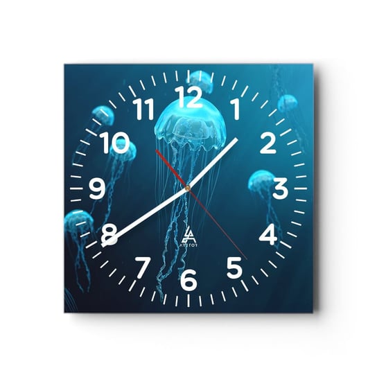 Zegar ścienny - Oceaniczny taniec - 40x40cm - Meduza Ocean Woda - Kwadratowy zegar szklany - Nowoczeny Stylowy Zegar do salonu do kuchni - Cichy i Modny zegar ARTTOR