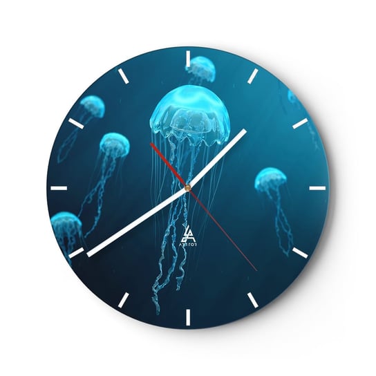 Zegar ścienny - Oceaniczny taniec - 40x40cm - Meduza Ocean Woda - Okrągły zegar ścienny - Nowoczeny Stylowy Zegar do salonu do kuchni - Cichy i Modny zegar ARTTOR