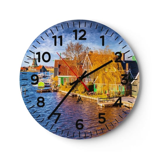 Zegar ścienny - Od wieków bez zmian - 30x30cm - Krajobraz Wiatrak Holandia - Okrągły zegar ścienny - Nowoczeny Stylowy Zegar do salonu do kuchni - Cichy i Modny zegar ARTTOR