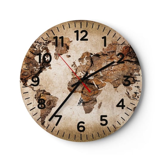 Zegar ścienny - Odkrycie świata - 30x30cm - Mapa Świata Kontynenty Podróże - Okrągły zegar ścienny - Nowoczeny Stylowy Zegar do salonu do kuchni - Cichy i Modny zegar ARTTOR