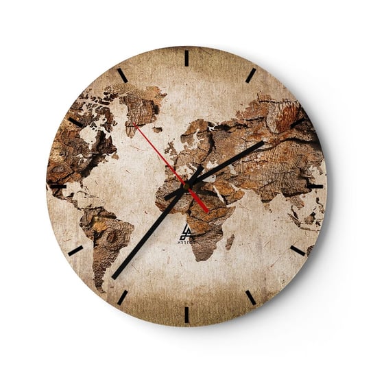 Zegar ścienny - Odkrycie świata - 40x40cm - Mapa Świata Kontynenty Podróże - Okrągły zegar ścienny - Nowoczeny Stylowy Zegar do salonu do kuchni - Cichy i Modny zegar ARTTOR