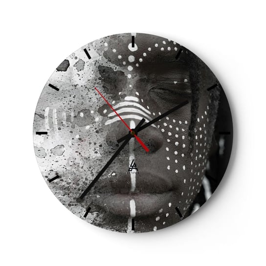 Zegar ścienny - Odkryj pierwotnego ducha - 30x30cm - Portret Kobiety Kobieta Afroamerykanka - Okrągły zegar na szkle - Nowoczeny Stylowy Zegar do salonu do kuchni - Cichy i Modny zegar ARTTOR