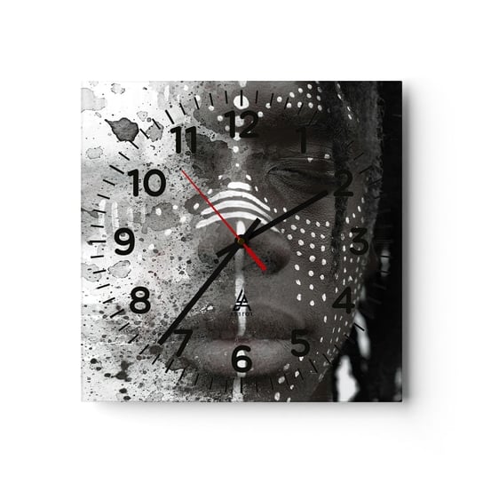 Zegar ścienny - Odkryj pierwotnego ducha - 40x40cm - Portret Kobiety Kobieta Afroamerykanka - Kwadratowy zegar szklany - Nowoczeny Stylowy Zegar do salonu do kuchni - Cichy i Modny zegar ARTTOR