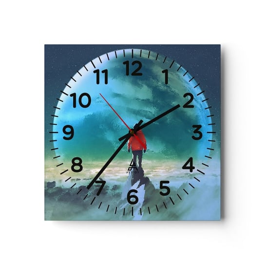 Zegar ścienny - Odkrywca nowej ziemi - 30x30cm - Abstrakcja Fantasy Planeta Ziemia - Kwadratowy zegar ścienny - Nowoczeny Stylowy Zegar do salonu do kuchni - Cichy i Modny zegar ARTTOR