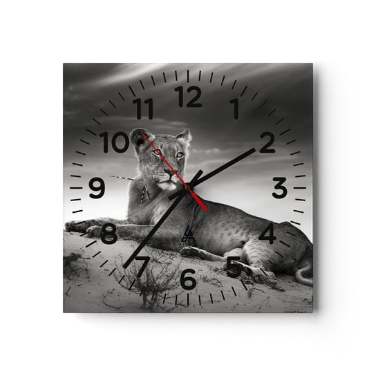 Zegar ścienny - Odpoczynek królowej pustyni - 30x30cm - Zwierzęta Lew Pustynia - Kwadratowy zegar ścienny - Nowoczeny Stylowy Zegar do salonu do kuchni - Cichy i Modny zegar ARTTOR