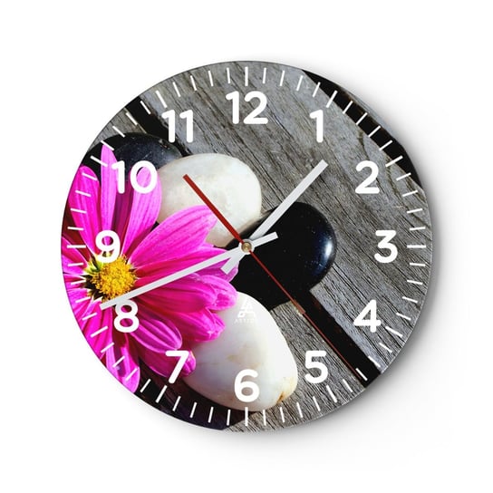 Zegar ścienny - Odpoczynek na pomoście - 30x30cm - Kwiat Kamienie  Drewniany Pomost - Okrągły zegar ścienny - Nowoczeny Stylowy Zegar do salonu do kuchni - Cichy i Modny zegar ARTTOR