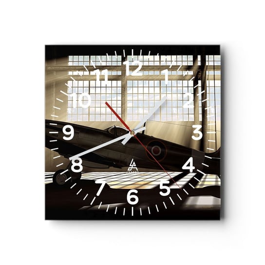 Zegar ścienny - Odpoczynek wojownika - 30x30cm - Lotnictwo Hangar Lotniczy Samolot - Kwadratowy zegar ścienny - Nowoczeny Stylowy Zegar do salonu do kuchni - Cichy i Modny zegar ARTTOR