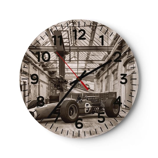 Zegar ścienny - Odpoczynek zwycięzcy - 40x40cm - Formuła 1 Retro Motoryzacja - Okrągły zegar szklany - Nowoczeny Stylowy Zegar do salonu do kuchni - Cichy i Modny zegar ARTTOR