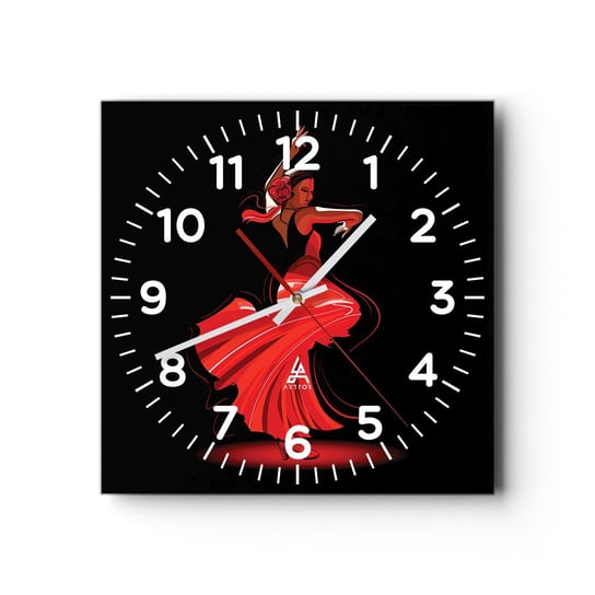 Zegar ścienny - Ognisty duch flamenco - 30x30cm - Tancerka Flamenco Taniec - Kwadratowy zegar ścienny - Nowoczeny Stylowy Zegar do salonu do kuchni - Cichy i Modny zegar ARTTOR