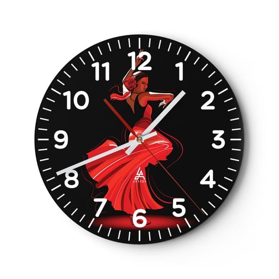 Zegar ścienny - Ognisty duch flamenco - 30x30cm - Tancerka Flamenco Taniec - Okrągły zegar ścienny - Nowoczeny Stylowy Zegar do salonu do kuchni - Cichy i Modny zegar ARTTOR
