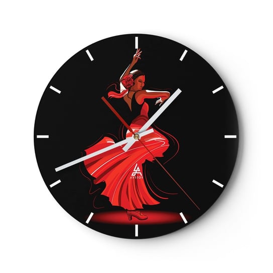 Zegar ścienny - Ognisty duch flamenco - 40x40cm - Tancerka Flamenco Taniec - Okrągły zegar ścienny - Nowoczeny Stylowy Zegar do salonu do kuchni - Cichy i Modny zegar ARTTOR