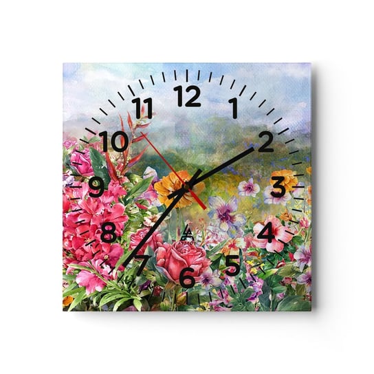 Zegar ścienny - Ogród, który oszalał - 40x40cm - Kwiaty Ogród Natura - Kwadratowy zegar szklany - Nowoczeny Stylowy Zegar do salonu do kuchni - Cichy i Modny zegar ARTTOR