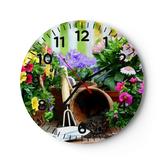 Zegar ścienny - Ogródek Zosi - 40x40cm - Kwiaty Ogród Bukiet Kwiatów - Okrągły zegar szklany - Nowoczeny Stylowy Zegar do salonu do kuchni - Cichy i Modny zegar ARTTOR