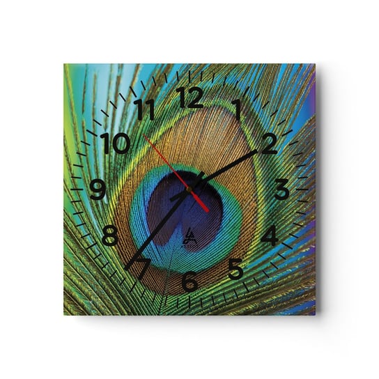 Zegar ścienny - Oko w oko - 40x40cm - Abstrakcja Pawie Pióro Sztuka - Kwadratowy zegar szklany - Nowoczeny Stylowy Zegar do salonu do kuchni - Cichy i Modny zegar ARTTOR