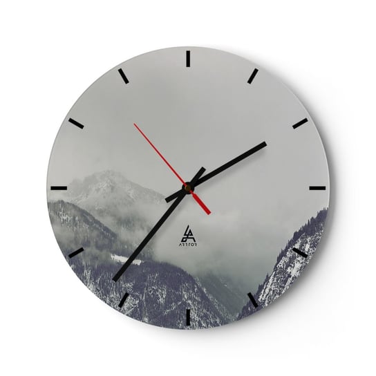 Zegar ścienny - Omglona dolina - 30x30cm - Góry Las Krajobraz - Okrągły zegar na szkle - Nowoczeny Stylowy Zegar do salonu do kuchni - Cichy i Modny zegar ARTTOR
