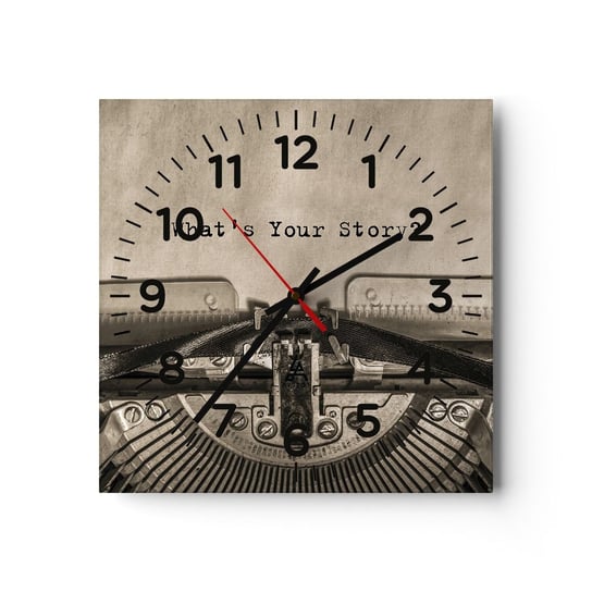 Zegar ścienny - Opowiedz mi - 30x30cm - Maszyna Do Piania Vintage Retro - Kwadratowy zegar ścienny - Nowoczeny Stylowy Zegar do salonu do kuchni - Cichy i Modny zegar ARTTOR