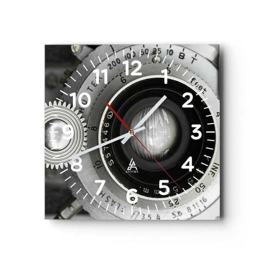 Zegar ścienny -  Opowieść o Hollywood - 30x30cm - Aparat Fotograficzny Czarno-Biały Vintage - Kwadratowy zegar ścienny - Nowoczeny Stylowy Zegar do salonu do kuchni - Cichy i Modny zegar ARTTOR