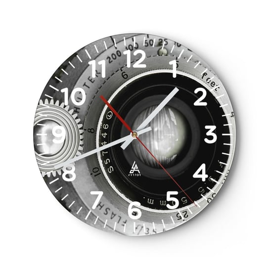 Zegar ścienny -  Opowieść o Hollywood - 30x30cm - Aparat Fotograficzny Czarno-Biały Vintage - Okrągły zegar ścienny - Nowoczeny Stylowy Zegar do salonu do kuchni - Cichy i Modny zegar ARTTOR