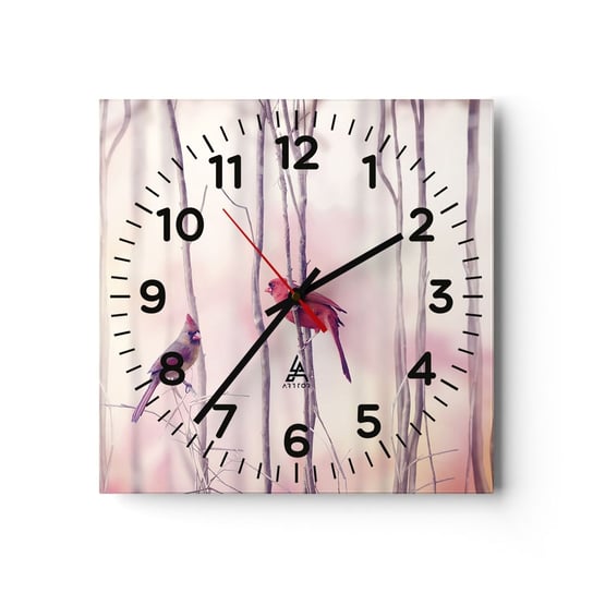 Zegar ścienny - Opowieść różowego lasu - 30x30cm - Ptak Natura Las - Kwadratowy zegar ścienny - Nowoczeny Stylowy Zegar do salonu do kuchni - Cichy i Modny zegar ARTTOR