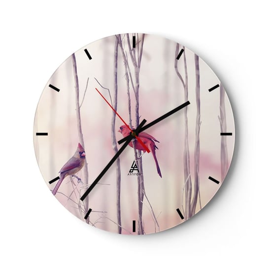 Zegar ścienny - Opowieść różowego lasu - 30x30cm - Ptak Natura Las - Okrągły zegar na szkle - Nowoczeny Stylowy Zegar do salonu do kuchni - Cichy i Modny zegar ARTTOR