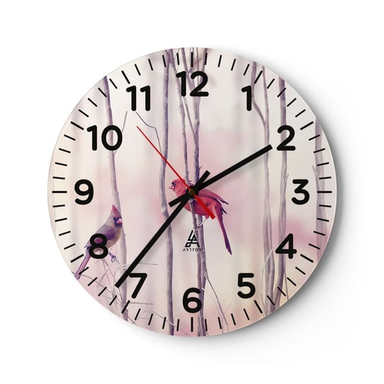 Zegar ścienny - Opowieść różowego lasu - 30x30cm - Ptak Natura Las - Okrągły zegar ścienny - Nowoczeny Stylowy Zegar do salonu do kuchni - Cichy i Modny zegar ARTTOR