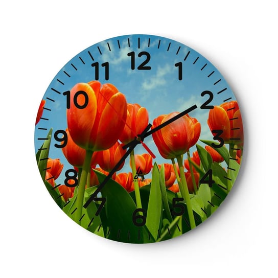 Zegar ścienny - Oprócz błękitnego nieba nic im w życiu nie potrzeba - 30x30cm - Kwiaty Tulipany Natura - Okrągły zegar ścienny - Nowoczeny Stylowy Zegar do salonu do kuchni - Cichy i Modny zegar ARTTOR
