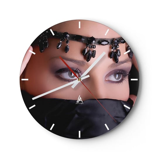 Zegar ścienny - Orientalna kusząca tajemnica - 30x30cm - Kobieta Oczy Kultura - Okrągły zegar na szkle - Nowoczeny Stylowy Zegar do salonu do kuchni - Cichy i Modny zegar ARTTOR