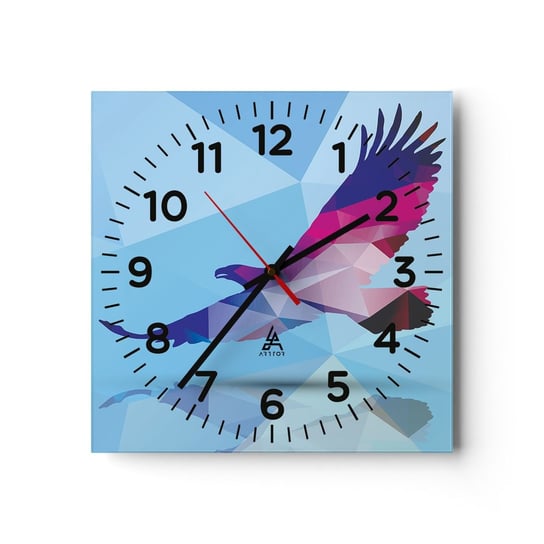 Zegar ścienny - Orzeł w liliowym krysztale - 30x30cm - Ptak Orzeł Figura Geometryczna - Kwadratowy zegar ścienny - Nowoczeny Stylowy Zegar do salonu do kuchni - Cichy i Modny zegar ARTTOR