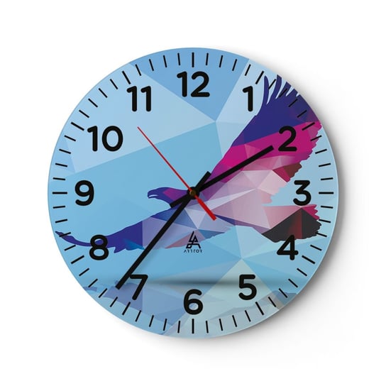 Zegar ścienny - Orzeł w liliowym krysztale - 40x40cm - Ptak Orzeł Figura Geometryczna - Okrągły zegar szklany - Nowoczeny Stylowy Zegar do salonu do kuchni - Cichy i Modny zegar ARTTOR