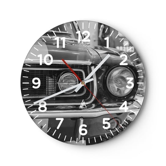 Zegar ścienny - Ostra jazda - 30x30cm - Samochód Vintage Czarno-Biały - Okrągły zegar ścienny - Nowoczeny Stylowy Zegar do salonu do kuchni - Cichy i Modny zegar ARTTOR