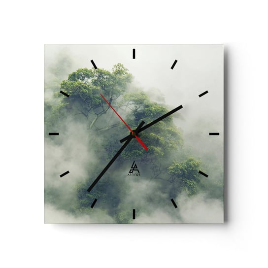 Zegar ścienny - Otulone mgłą - 40x40cm - Las Mgła Natura - Kwadratowy zegar ścienny - Nowoczeny Stylowy Zegar do salonu do kuchni - Cichy i Modny zegar ARTTOR