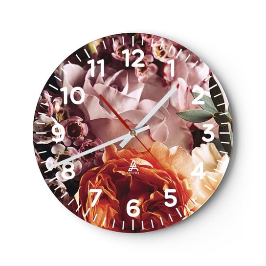 Zegar ścienny - Otulone pięknem - 40x40cm - Kwiaty Bukiet Kwiatów Róża - Okrągły zegar szklany - Nowoczeny Stylowy Zegar do salonu do kuchni - Cichy i Modny zegar ARTTOR
