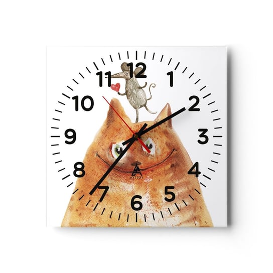 Zegar ścienny - Paradoksy miłości - 30x30cm - Dla Dzieci Mysz Kot - Kwadratowy zegar ścienny - Nowoczeny Stylowy Zegar do salonu do kuchni - Cichy i Modny zegar ARTTOR