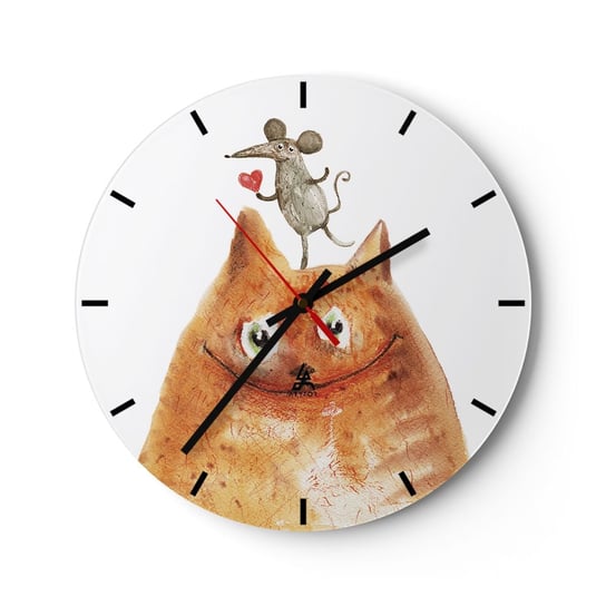 Zegar ścienny - Paradoksy miłości - 30x30cm - Dla Dzieci Mysz Kot - Okrągły zegar na szkle - Nowoczeny Stylowy Zegar do salonu do kuchni - Cichy i Modny zegar ARTTOR