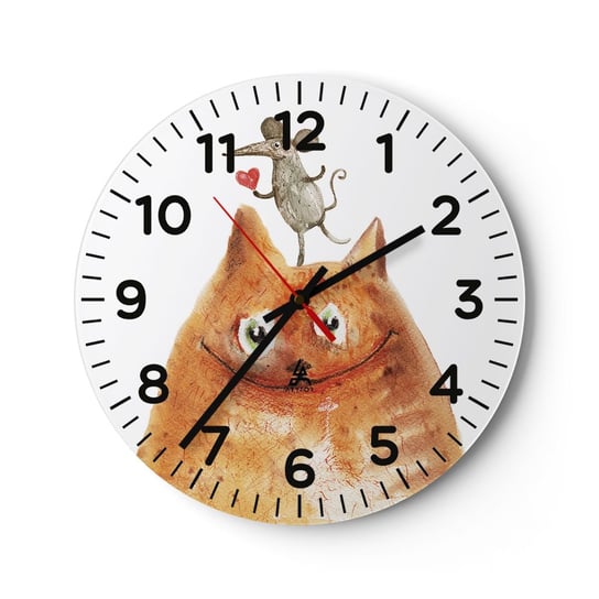 Zegar ścienny - Paradoksy miłości - 30x30cm - Dla Dzieci Mysz Kot - Okrągły zegar ścienny - Nowoczeny Stylowy Zegar do salonu do kuchni - Cichy i Modny zegar ARTTOR