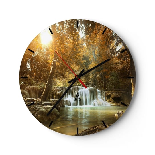 Zegar ścienny - Parkowa kaskada - 40x40cm - Krajobraz Wodospad Las - Okrągły zegar ścienny - Nowoczeny Stylowy Zegar do salonu do kuchni - Cichy i Modny zegar ARTTOR