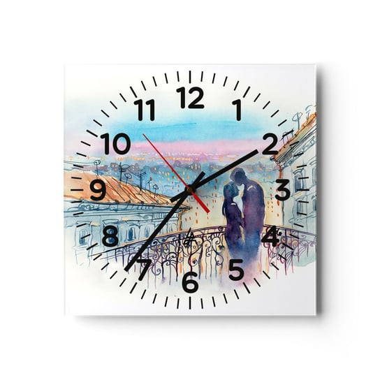 Zegar ścienny - Paryscy kochankowie - 30x30cm - Architektura Miasto Para Zakochanych - Kwadratowy zegar ścienny - Nowoczeny Stylowy Zegar do salonu do kuchni - Cichy i Modny zegar ARTTOR