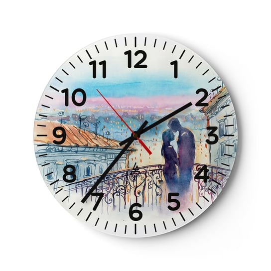 Zegar ścienny - Paryscy kochankowie - 30x30cm - Architektura Miasto Para Zakochanych - Okrągły zegar ścienny - Nowoczeny Stylowy Zegar do salonu do kuchni - Cichy i Modny zegar ARTTOR