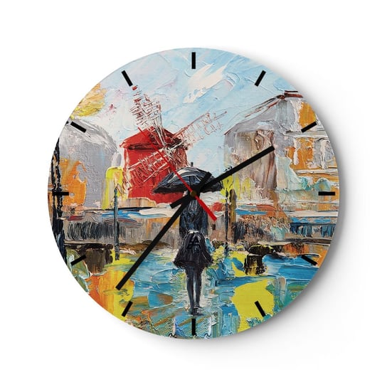 Zegar ścienny - Paryskie legendy - 30x30cm - Kobieta Paryż Miasto - Okrągły zegar na szkle - Nowoczeny Stylowy Zegar do salonu do kuchni - Cichy i Modny zegar ARTTOR