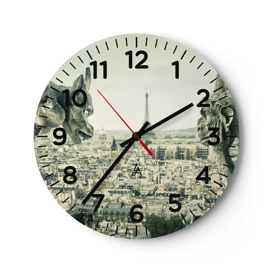 Zegar ścienny - Paryskie pogaduchy - 30x30cm - Miasto Paryż Katedra Notre-Dame - Okrągły zegar ścienny - Nowoczeny Stylowy Zegar do salonu do kuchni - Cichy i Modny zegar ARTTOR