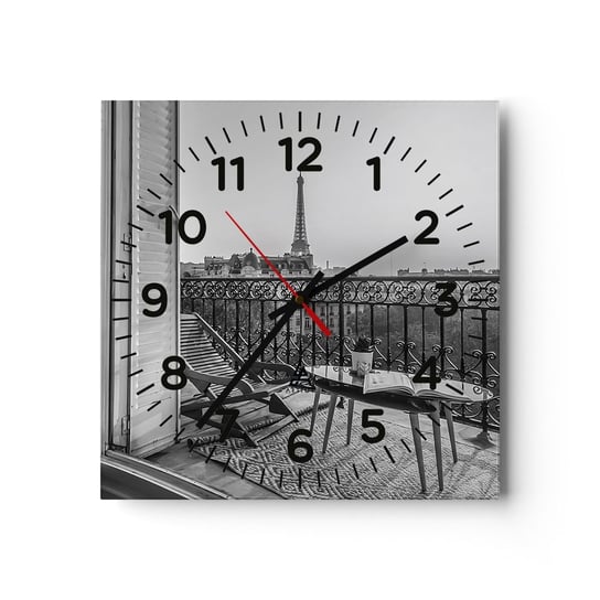 Zegar ścienny - Paryskie popołudnie - 40x40cm - Miasto Paryż Architektura - Kwadratowy zegar szklany - Nowoczeny Stylowy Zegar do salonu do kuchni - Cichy i Modny zegar ARTTOR