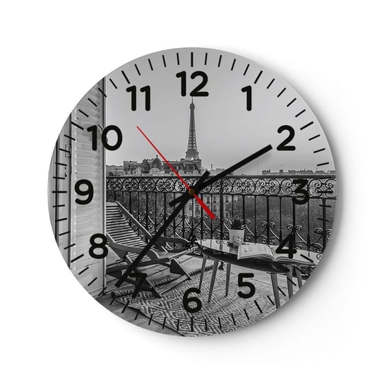 Zegar ścienny - Paryskie popołudnie - 40x40cm - Miasto Paryż Architektura - Okrągły zegar szklany - Nowoczeny Stylowy Zegar do salonu do kuchni - Cichy i Modny zegar ARTTOR