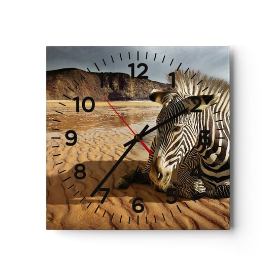 Zegar ścienny - Pasujemy do siebie - 30x30cm - Zebra Zwierzęta Krajobraz - Kwadratowy zegar ścienny - Nowoczeny Stylowy Zegar do salonu do kuchni - Cichy i Modny zegar ARTTOR