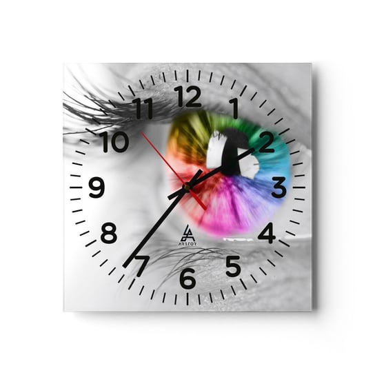 Zegar ścienny - Patrzeć na świat kolorowo - 30x30cm - Abstrakcja Kolorowe Oko 3D - Kwadratowy zegar ścienny - Nowoczeny Stylowy Zegar do salonu do kuchni - Cichy i Modny zegar ARTTOR